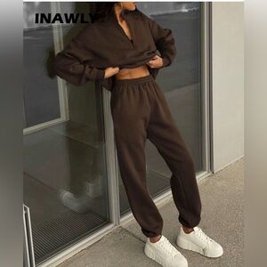 Women's Brown Jogger Pants Set (Pullover and Pants together)